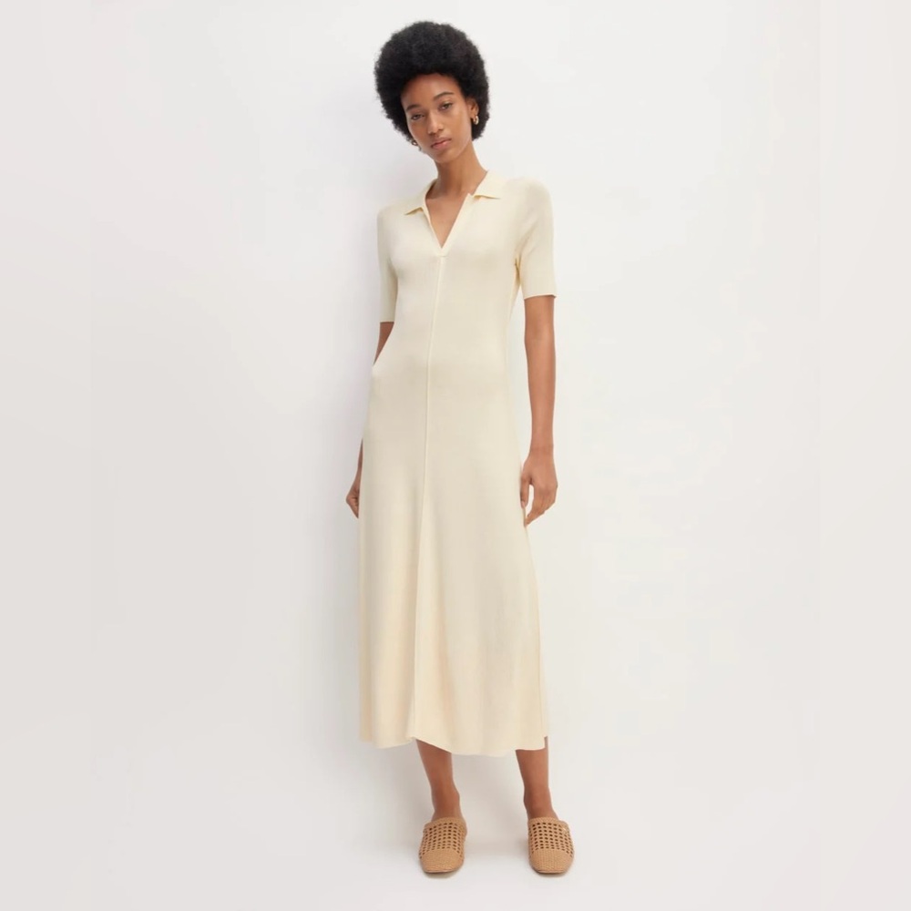 EVERLANE THE VISCOSE KNIT POLO MIDI DRESS Beige Sz S